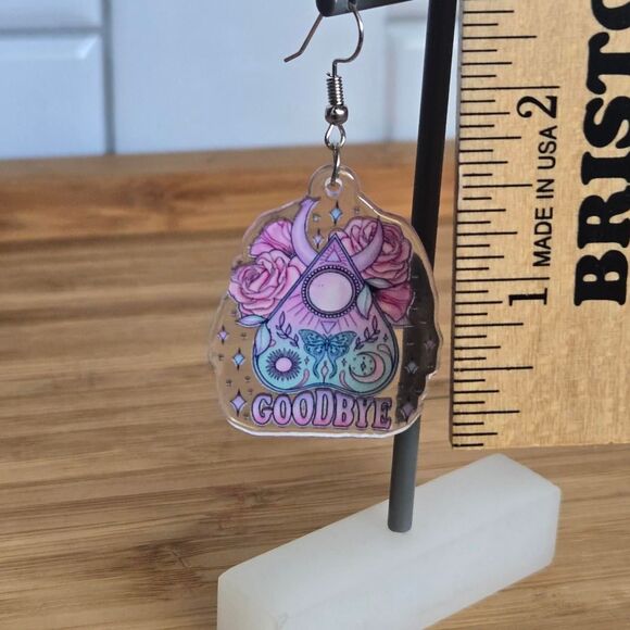 ​Spooky Cute Pastel Goth Ouija Planchette Earrings - Picture 4 of 5